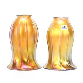 Pair Light Shades Signed Quezal Art Glass