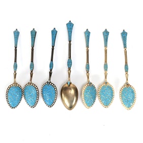 (7) Demitasse Spoons, 925 Sterling & Enamel