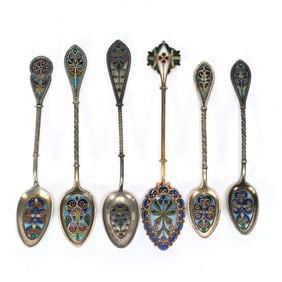 (6) Spoons, Sterling & Plique A Jour