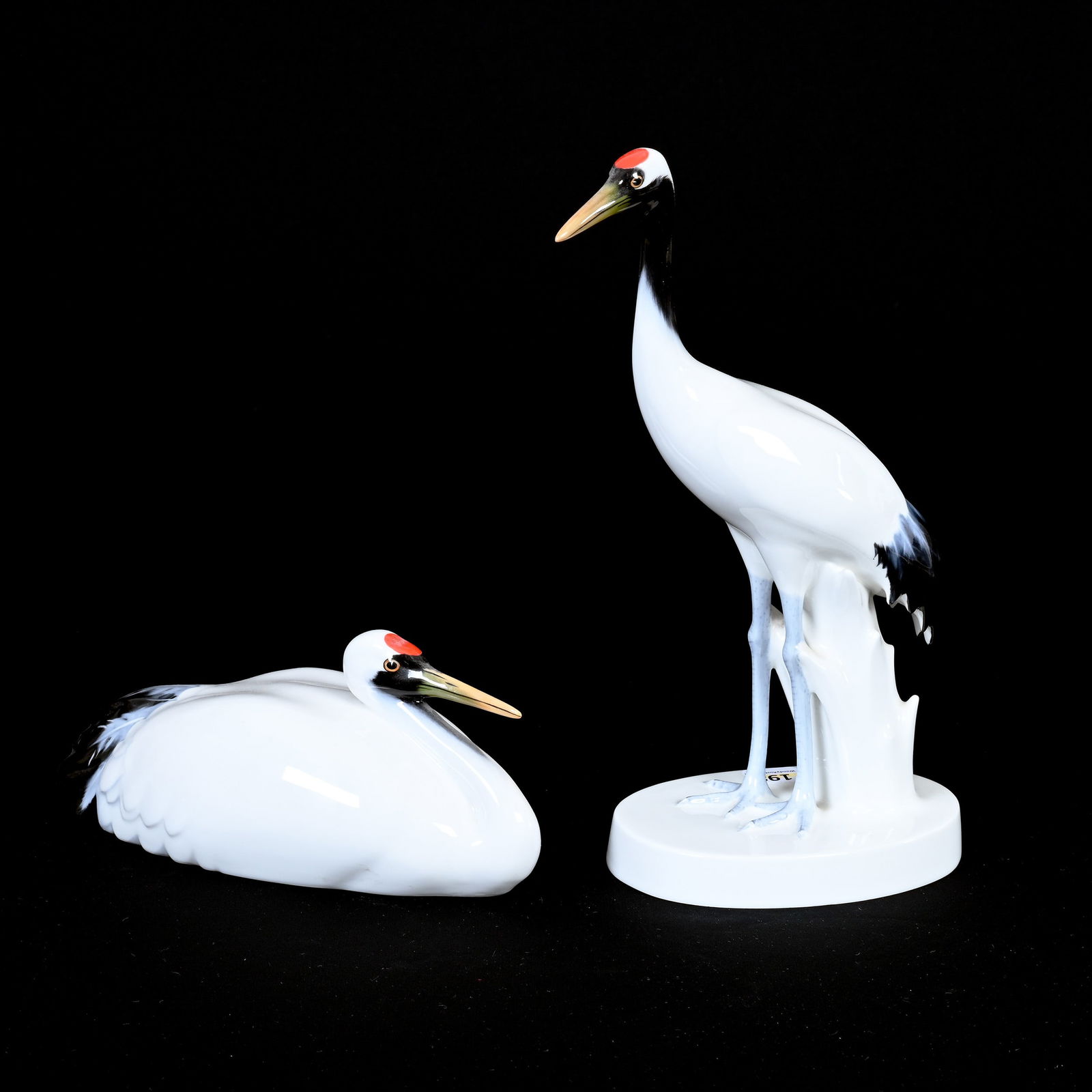 Pair Figurines Marked Noritake Bone China: Pair Figurines Marked Noritake Bone China, Pair Storks, (1) 11" Standing, (1) 3.75" Nesting, Frank Cox Estate, Denver, Colorado.