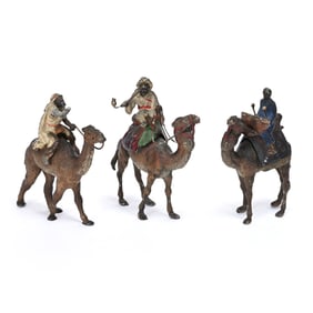 (3) Metal Cold Painted Figures, Three Camels W/Riders