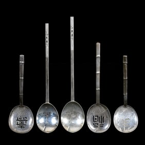 (5) Spoons, Solid Sterling, Oriental Design