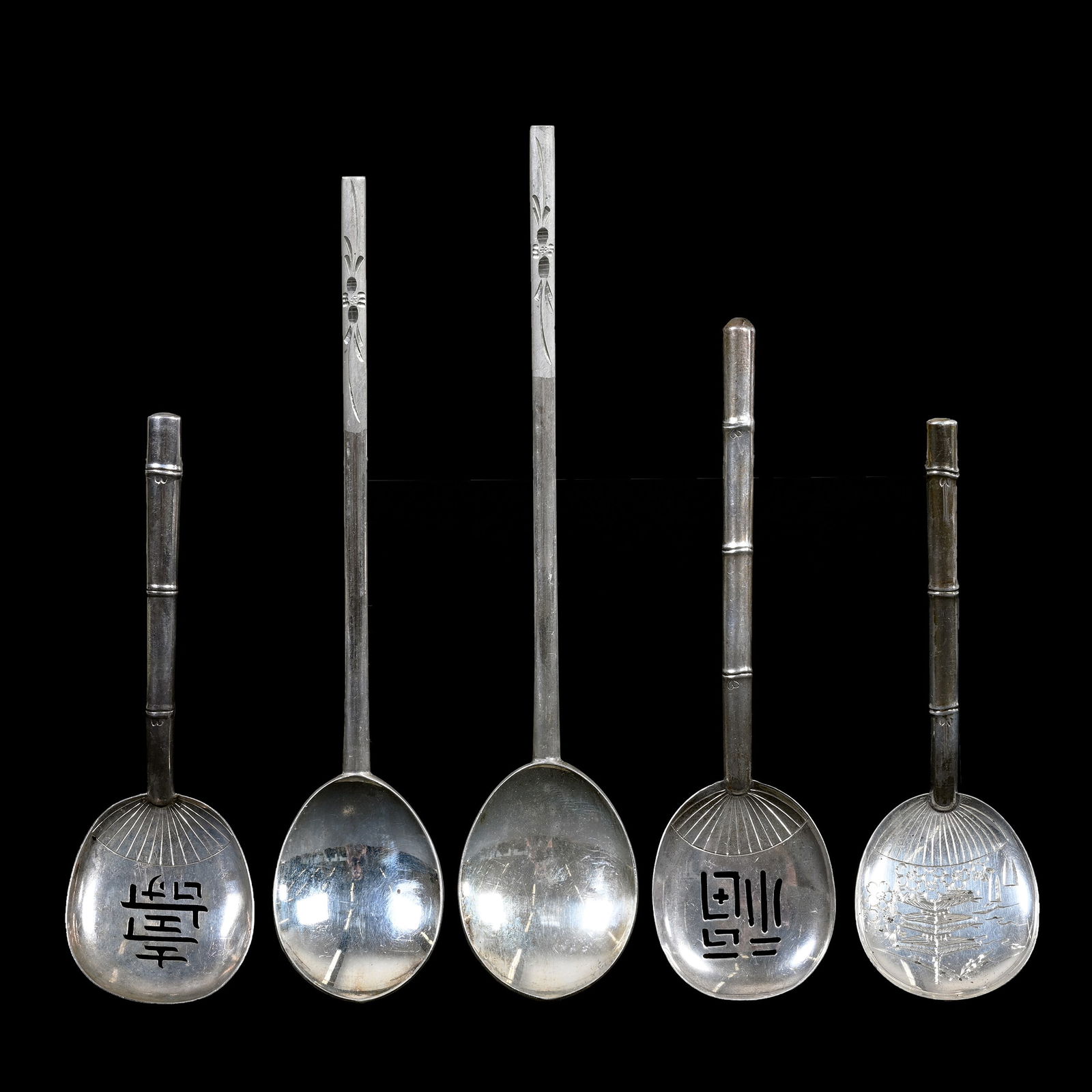 (5) Spoons, Solid Sterling, Oriental Design (1 of 4)