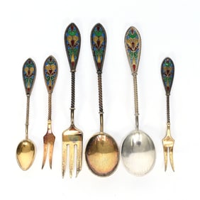 (6) Spoons & Forks, Sterling & Plique A Jour