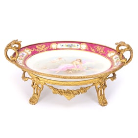 Oval Center Bowl Marked Sevres Porcelain