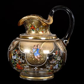 Pitcher, Clear Bohemian Art Glass