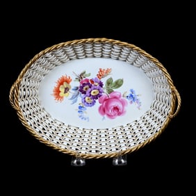 Oval Basket, Meissen Blue Crossed Swords Mark