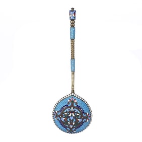 Serving Spoon, Silver And Russian Enamel