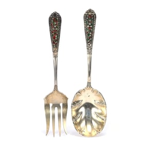 Serving Fork & Spoon, Sterling & Plique A Jour