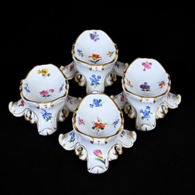 (4) Individual Salt Dips, Meissen Blue Crossed Swords