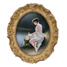 German Oval Porcelain Plaque Titled "Psyche"