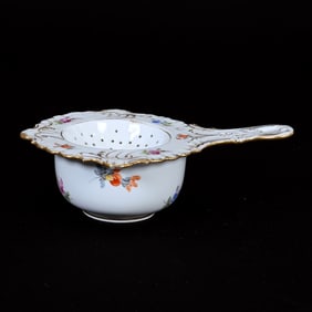 Tea Strainer & Holder, Meissen Blue Crossed Swords