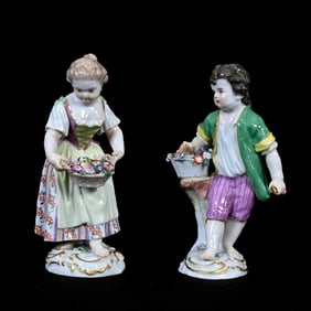 Pair Figurines, Meissen Blue Crossed Swords Marks