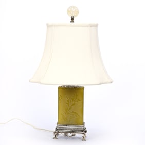 Lamp, Unmarked Steuben Yellow Jade Art Glass