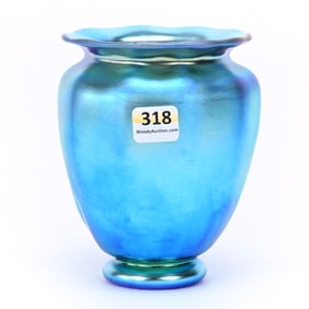 Vase Signed Steuben Blue Aurene Art Glass
