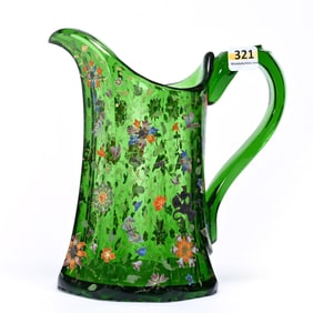 Pitcher, Green Bohemian Art Glass