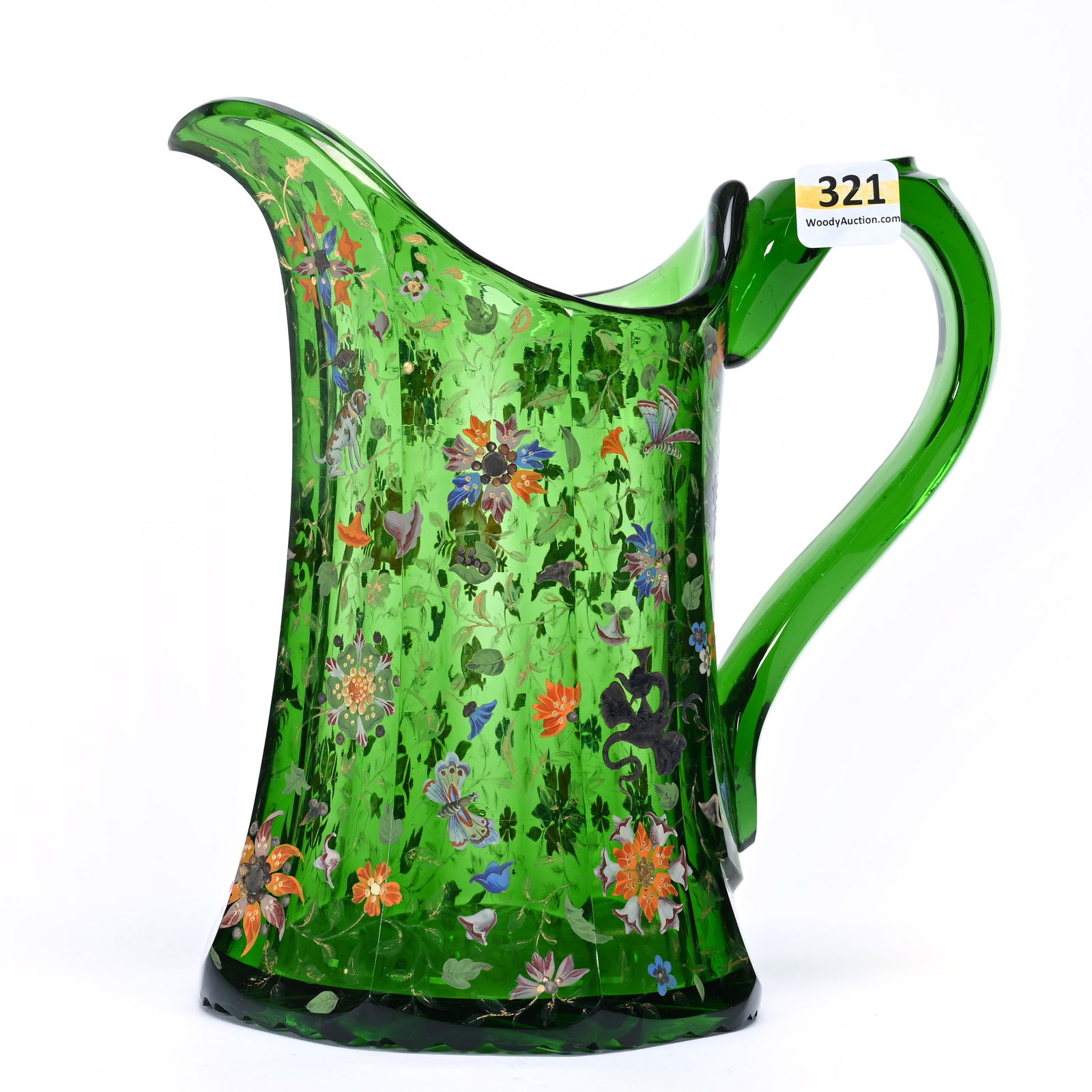 Pitcher, Green Bohemian Art Glass (1 of 6)