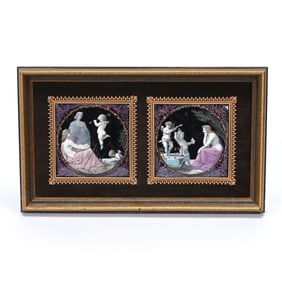 (2) French Enamel Plaques In Frame