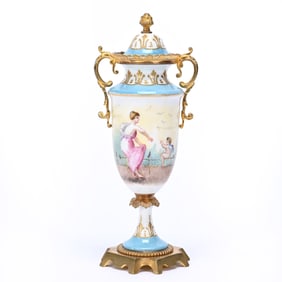 Pedestal Covered Urn Marked Sevres Porcelain