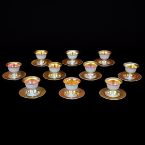 (10) Sherbets/Underplates, Unmarked Steuben Gold Calcite