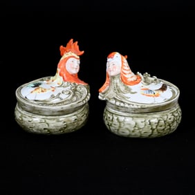 (2) Figural Covered Boxes Marked Schafer & Vater