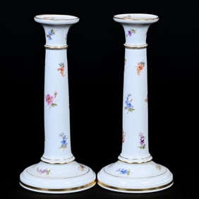 Pair Candlesticks, Meissen Blue Crossed Swords Mark