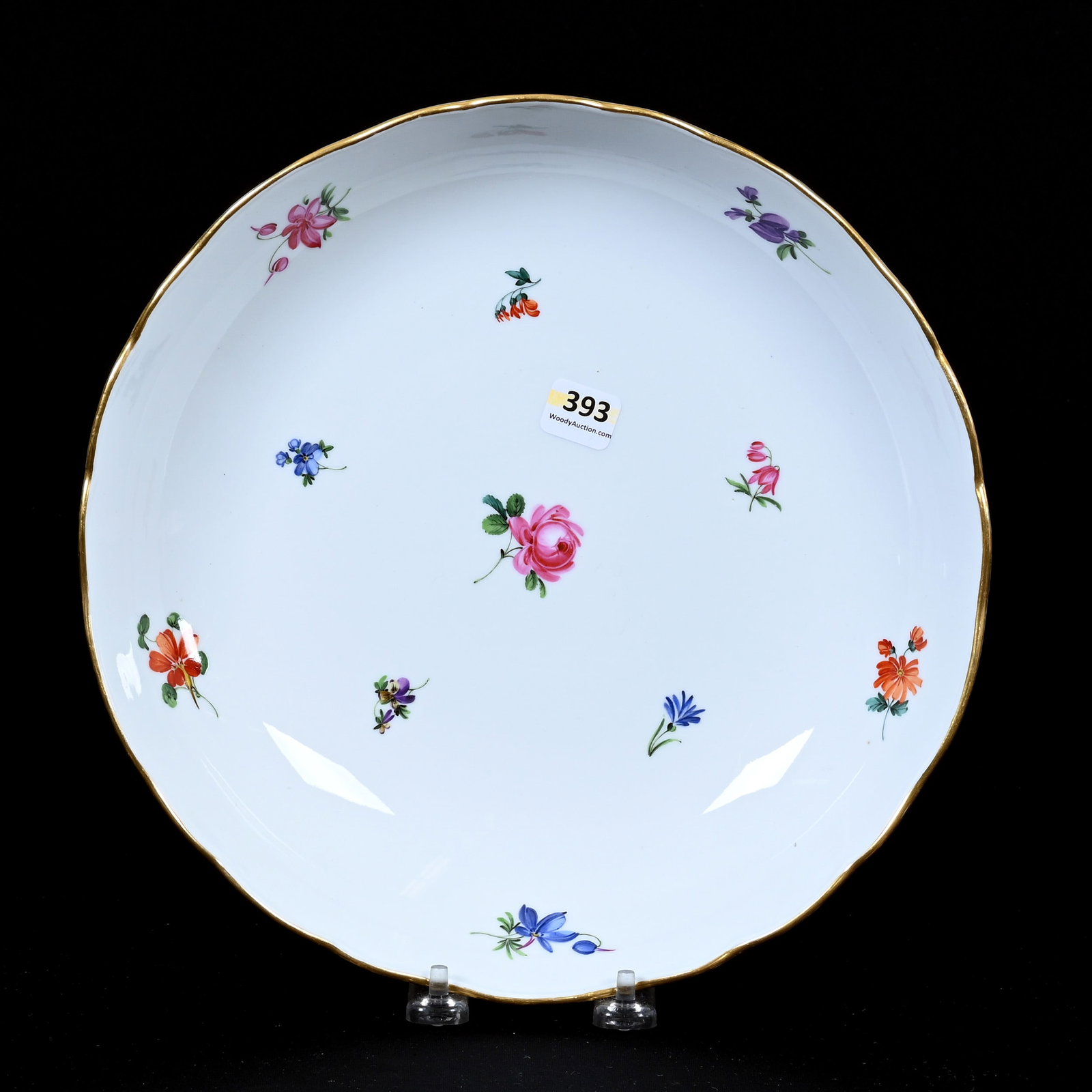 Bowl, Meissen Blue Crossed Swords Mark: Bowl, Meissen Blue Crossed Swords Mark, 2.5" x 11", Strewn Flowers Pattern, Frank Cox Estate, Denver, Colorado.