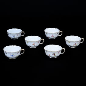 (6) Coffee Cups, Meissen Blue Crossed Swords Mark