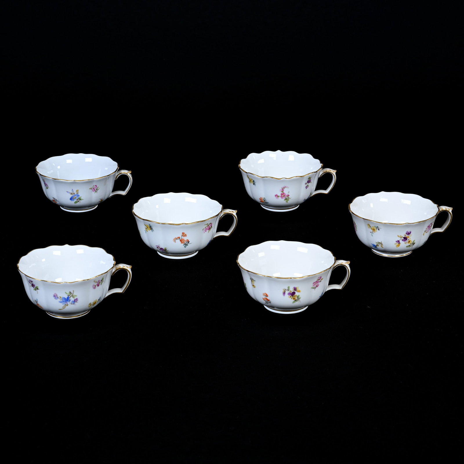 (6) Coffee Cups, Meissen Blue Crossed Swords Mark (1 of 3)