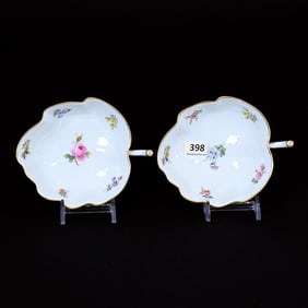 Pair Handled Nappies, Meissen Blue Crossed Swords