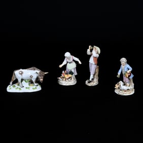 (4) Figurines, Meissen Blue Crossed Swords Mark