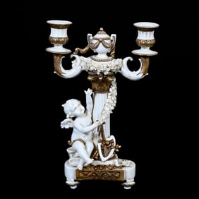 Double Candle Holder, Figural Porcelain