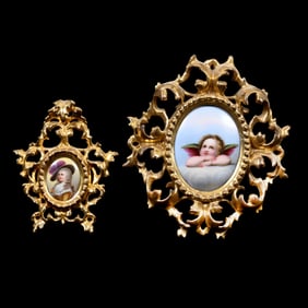 (2) Oval Hand Painted Porcelain Plaques, German