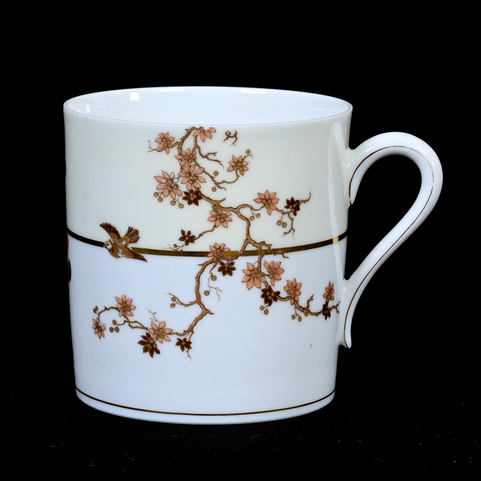 Mug Marked Haviland & Company Limoges: Mug Marked Haviland & Company Limoges, 3" x 4", Green And White With Branch, Blossom And Bird Decor, Elaborate Monogram, Frank Cox Estate, Denver, Colorado.