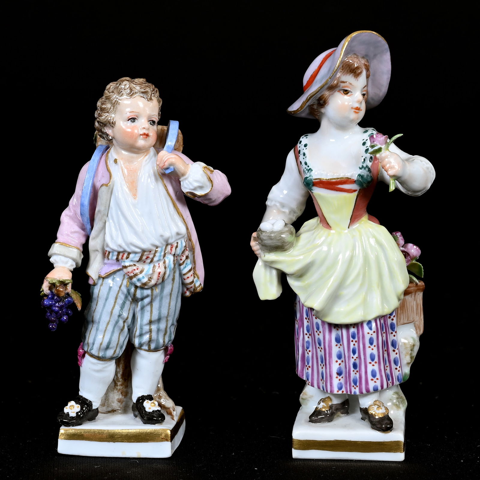 (2) Figurines, Meissen Blue Crossed Swords Mark (1 of 3)