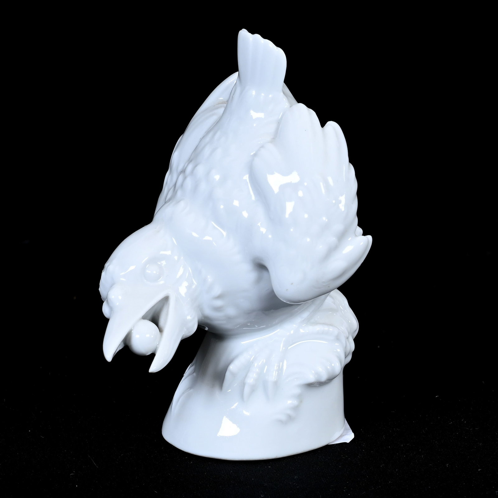 Figurine, Meissen Blue Crossed Swords Mark: Figurine, Meissen Blue Crossed Swords Mark, 4", #S 234, White Glaze, Bird With Berry In Beak, Frank Cox Estate, Denver, Colorado.