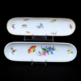 (2) Pen Trays, Meissen Blue Crossed Swords Mark