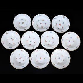 (10) Soup Bowls, Meissen Blue Crossed Swords Mark