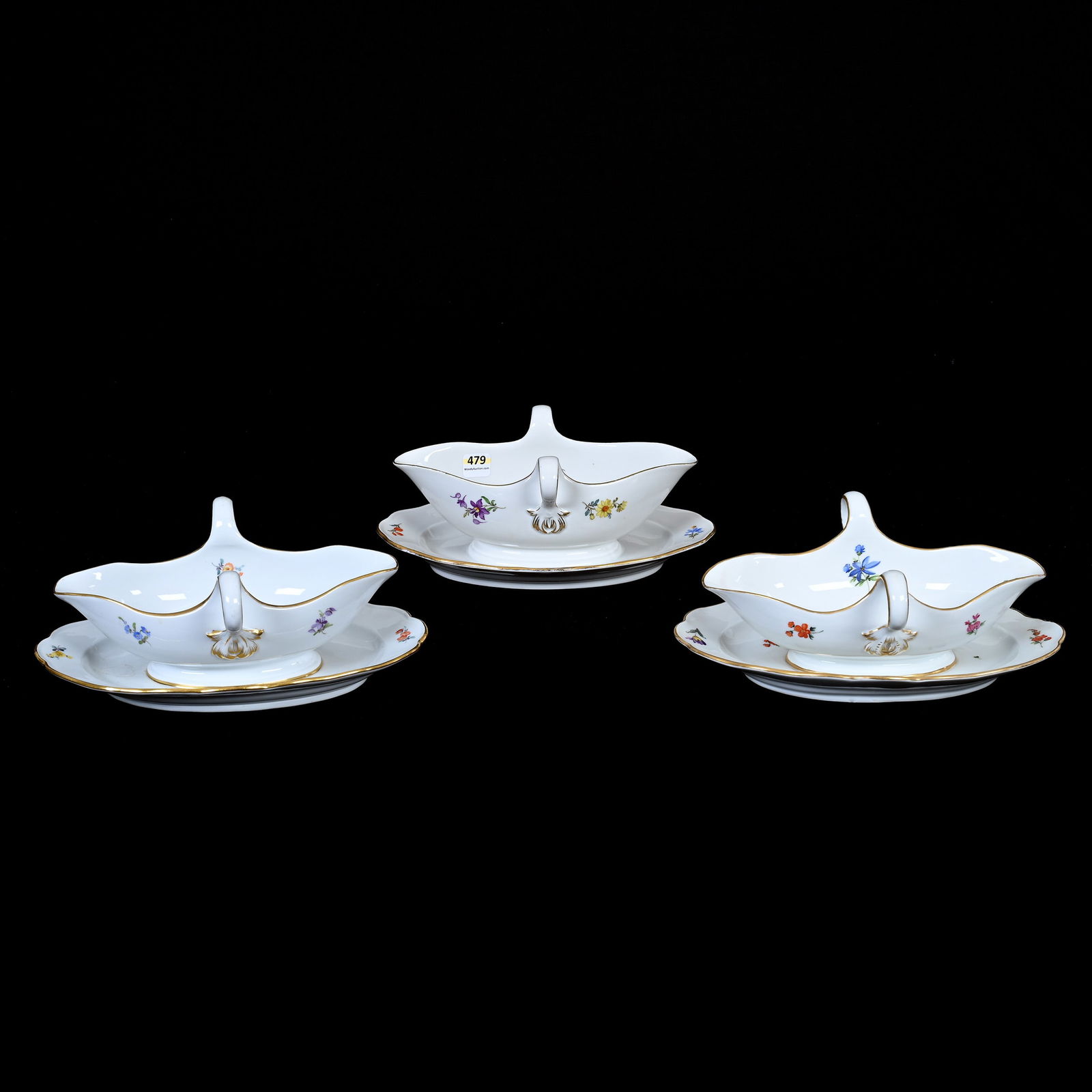 (3) Gravy Boats/Attached Underplates, Meissen (1 of 4)