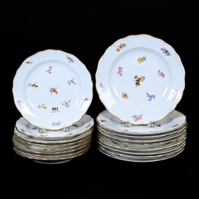 (17) Plates, Meissen Blue Crossed Swords Mark