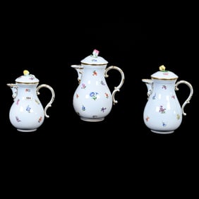 (3) Chocolate Pots, Meissen Blue Crossed Swords