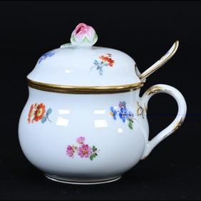 Mustard Jar W/Spoon, Meissen Blue Crossed Swords