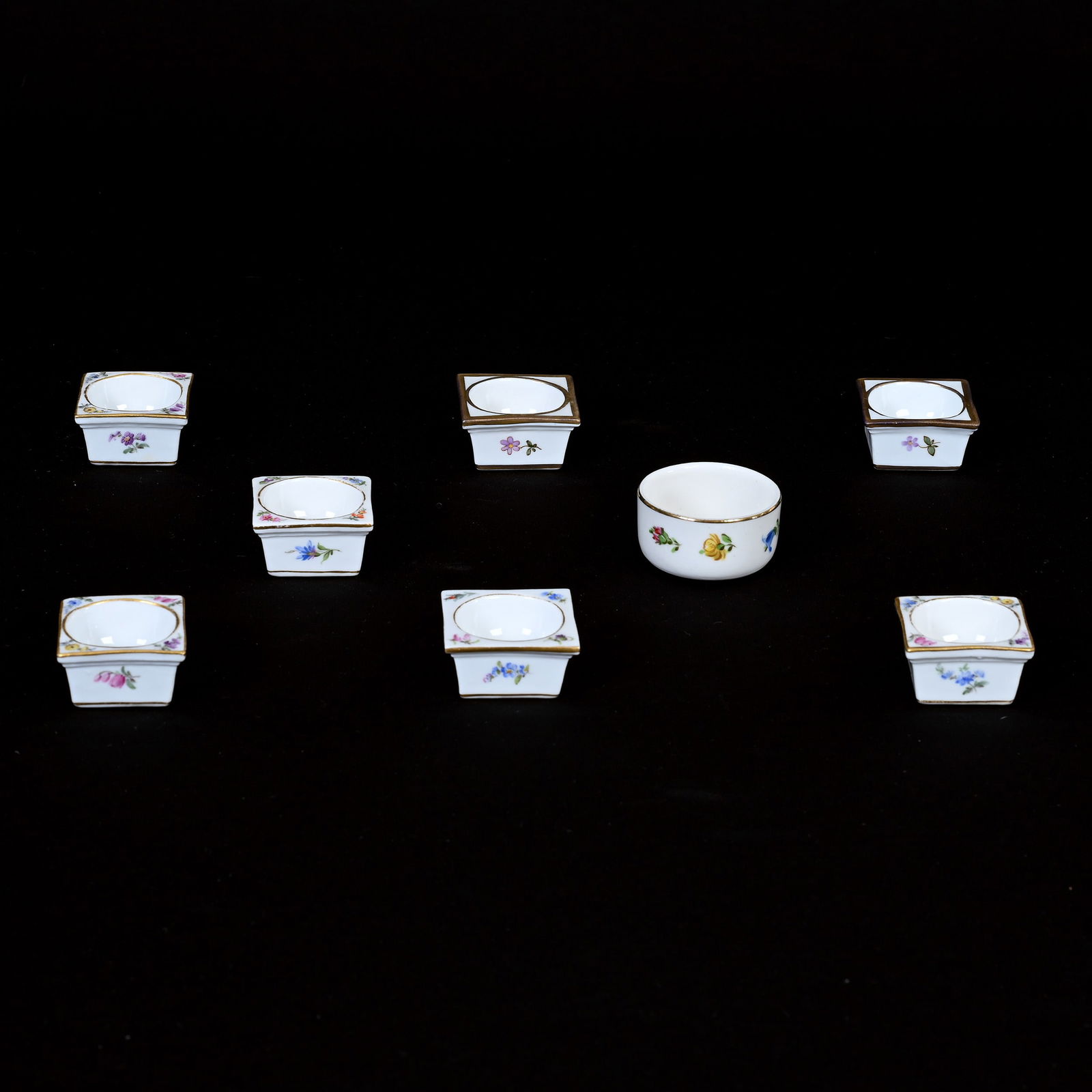 (8) Salt Dips, Meissen Blue Crossed Swords Mark (1 of 3)