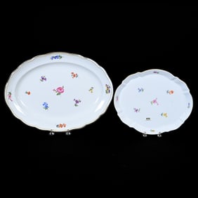 (2) Trays, Meissen Blue Crossed Swords Mark