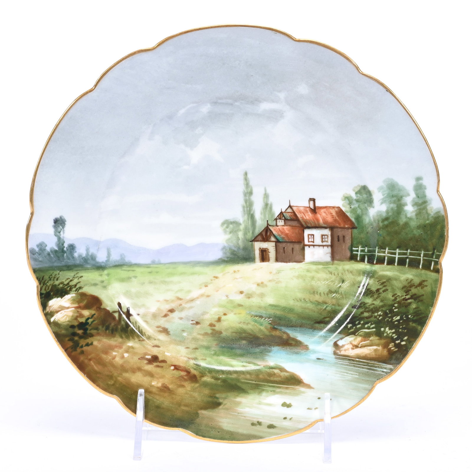 Plate Marked C.H. Field Haviland Limoges: Plate Marked C.H. Field Haviland Limoges, 8.25", Cottage And Field Scenic Decor, Frank Cox Estate, Denver, Colorado.
