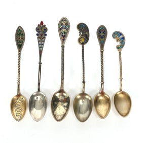 (6) Teaspoons, Silver And Plique A Jour