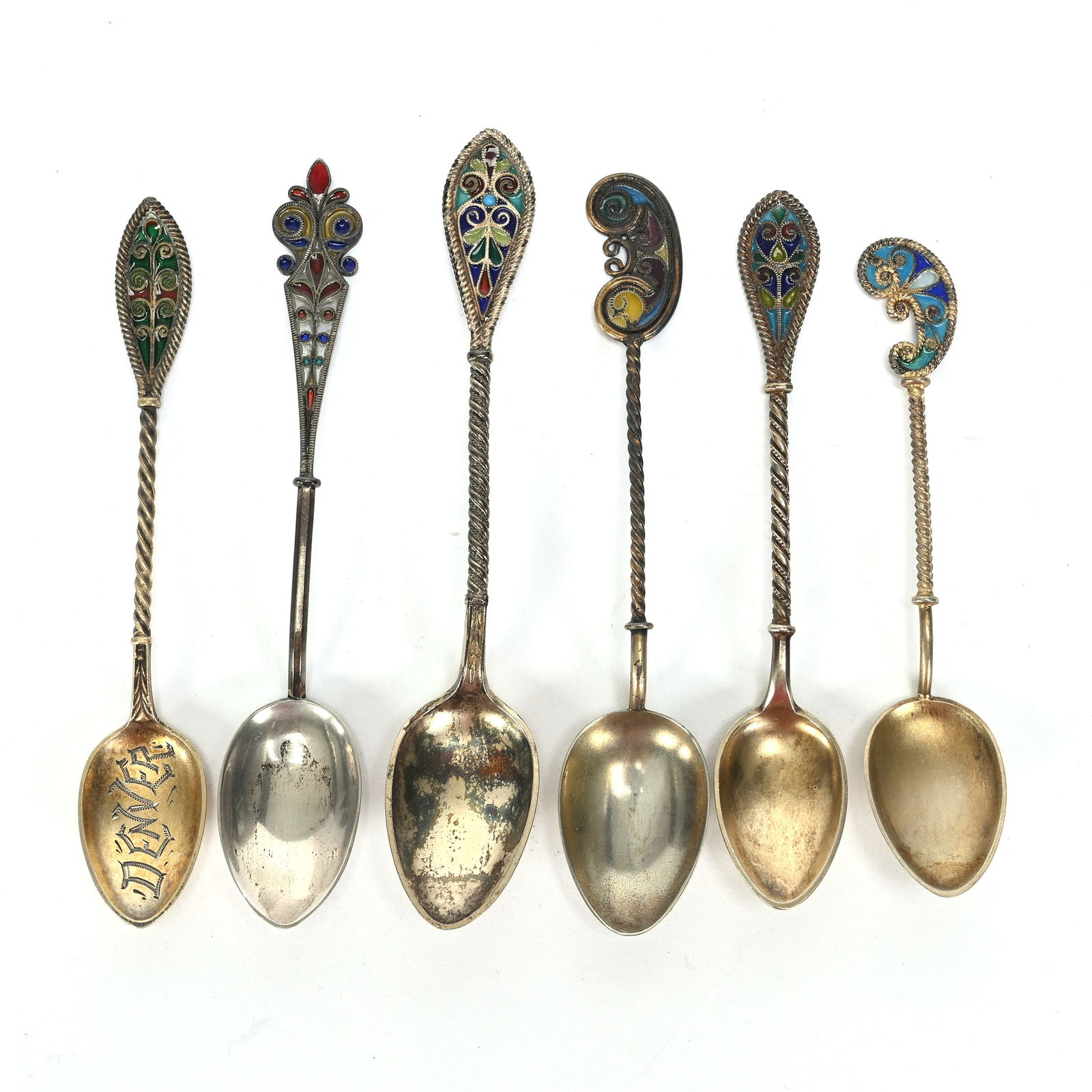 (6) Teaspoons, Silver And Plique A Jour (1 of 2)