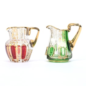 (2) Miniature Unmarked Moser Cabochon Pitchers