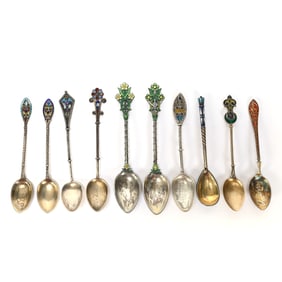 (10) Teaspoons, (7) Plique A Jour And (3) Enamel