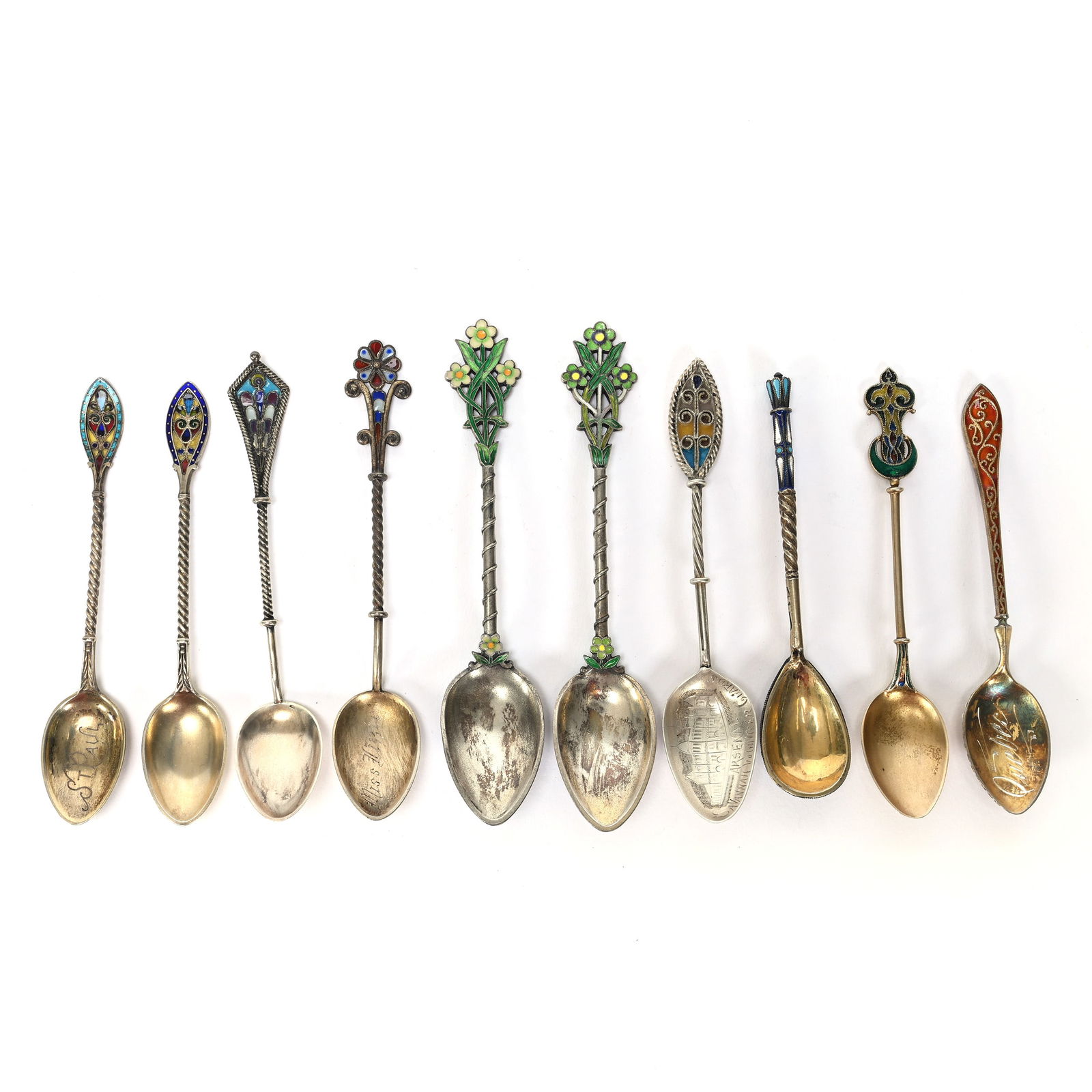(10) Teaspoons, (7) Plique A Jour And (3) Enamel (1 of 2)